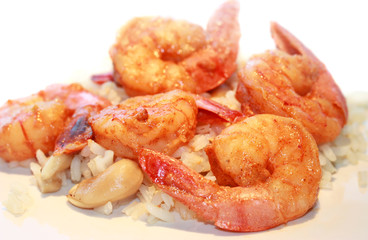Shrimp and rice dish in restaurant