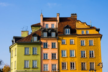 Fototapeta na wymiar Vintage colorful buildings in Old Town, Warsaw, Poland