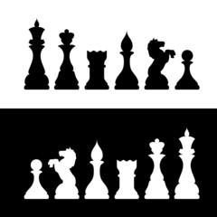 Black and white chess figure silhouettes