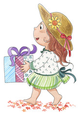 Bambina carina con pacco regalo