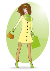 fashionable girl with bags going shopping in autumn