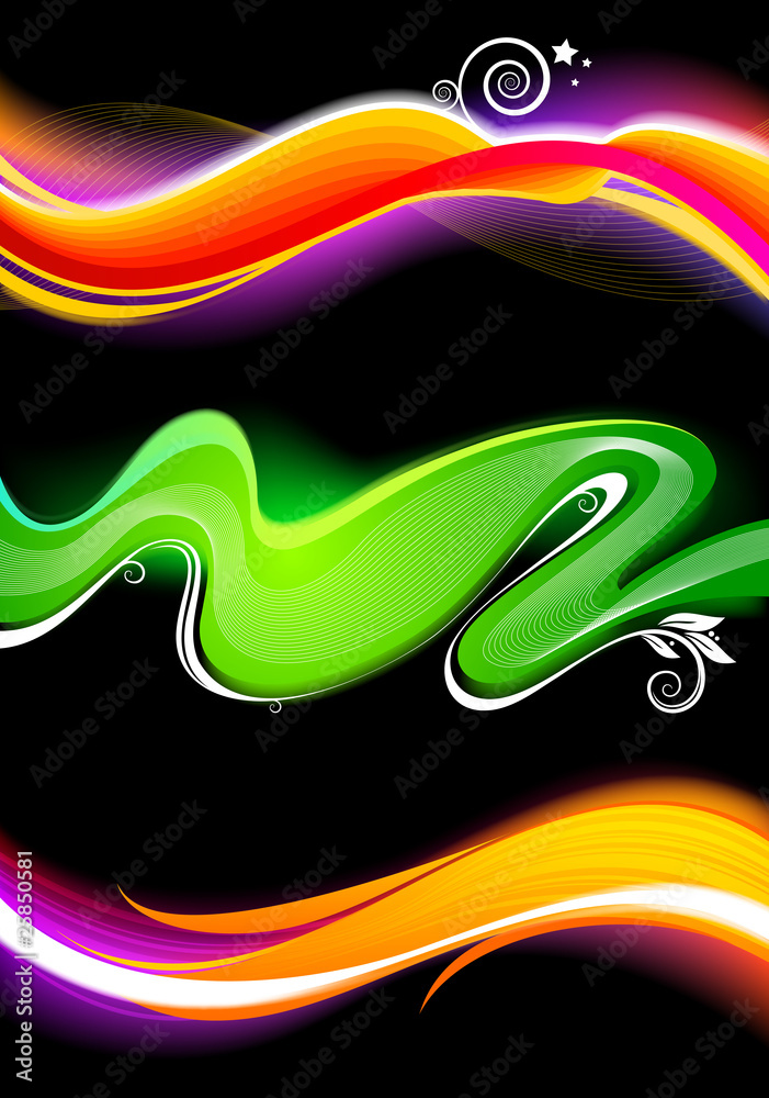 Canvas Prints colorful abstract vector waves on a dark background
