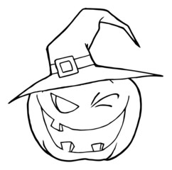 Jack O Lantern Wearing A Witch Hat Winking