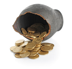 Broken amphora with coins