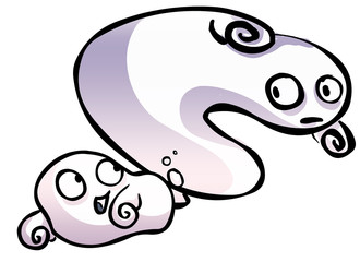 two funny ghost play chase game. clipping path included.