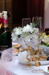 glass and cutlery are on the table