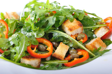 Rucolasalat auf weissem Teller