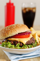 cheeseburger with french fries