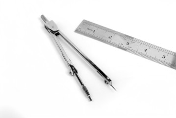 bow compass with metal ruler