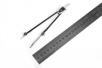 bow compass with metal ruler