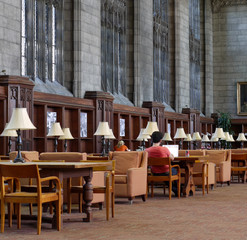 student reading in old university library