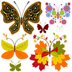 Set abstract floral butterflies