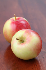Colorful organic apples on a table. Shallow dof