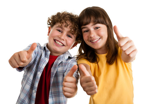 Kids showing OK sign isolated on white background