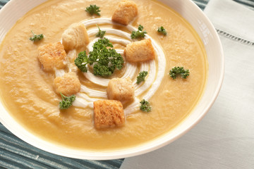 Bowl of fresh butternut soup