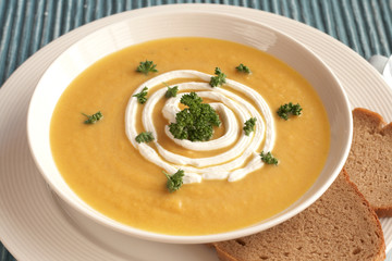 Bowl of fresh butternut soup