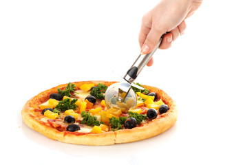 tasty Pizza with olives isolated on white