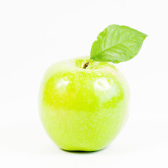 fresh green apple with green leaf
