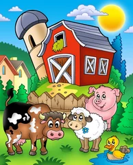 Poster Ferme Animaux de la ferme près de la grange