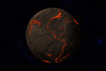 Erde ohne Wasser und Pflanzen, Nord- und Südamerika. Magma