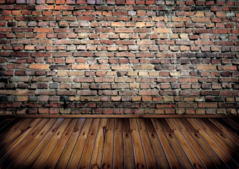 room with brick wall and wooden floor