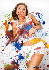 Obraz na płótnie Canvas Girl smeared in paint
