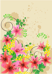 Floral beige background with lilies