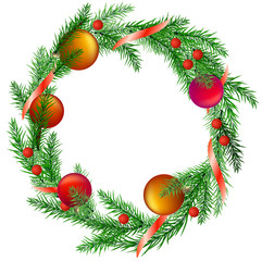 Pretty christmas wreath of fir with balls