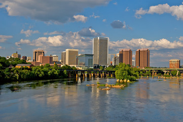 Cityscape of Richmond, Virginia over the James River.