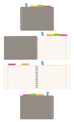 Notebook design, cover and open pages