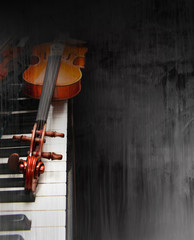 Violin on the piano on a grunge background - 25903518