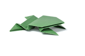 Origami frog over white