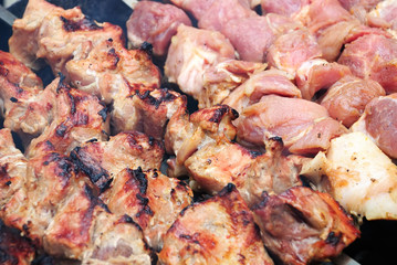Meat slices prepare on fire