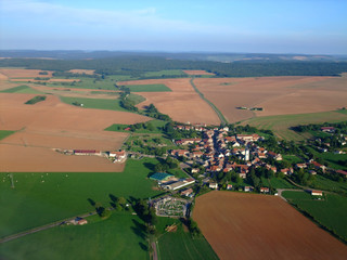 Aerial view of typical french village in Vosges region
