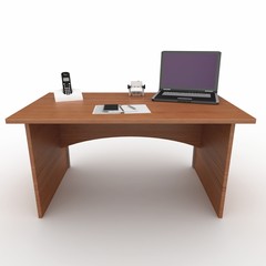 3d office desk with laptop