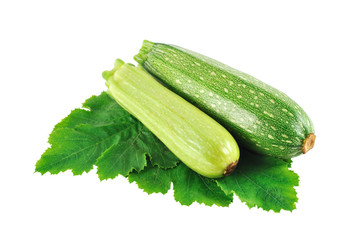 Ripe marrows with leaves isolated on white background