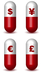 Capsule Pills with Currency Signs