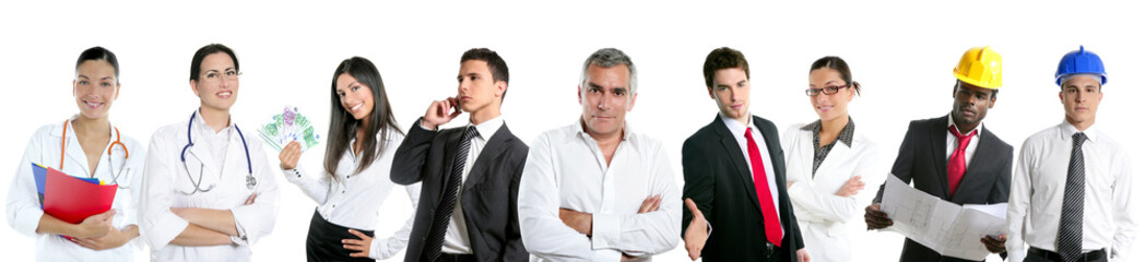 Group of business people in a line row isolated