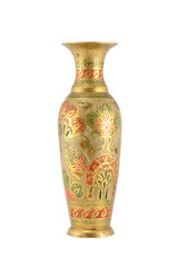 Stamped brass vase isolated on white