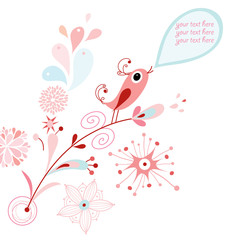 Postcard Pink Singing Bird