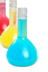 closeup blue laboratory flask