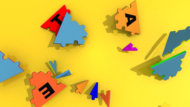 3d pieces showing in circle teamwork against yellow background