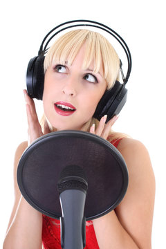 portrait of female singer over white