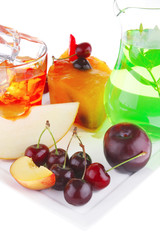 fruit icecream and beverage on plate