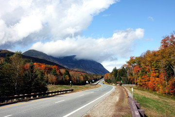 Road and mountains in autumn