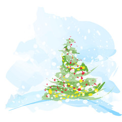 Artistic watercolor Christmas tree