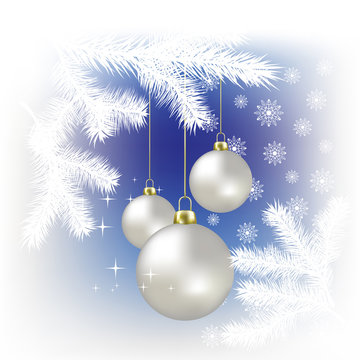 Christmas balls and snowflakes on a blue background