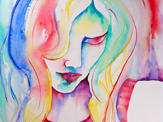 Watercolor Painting Of Woman Looking Down
