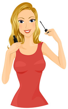 woman applying mascara, red dress clip art preview