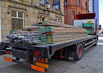 Lorry with scaffolding